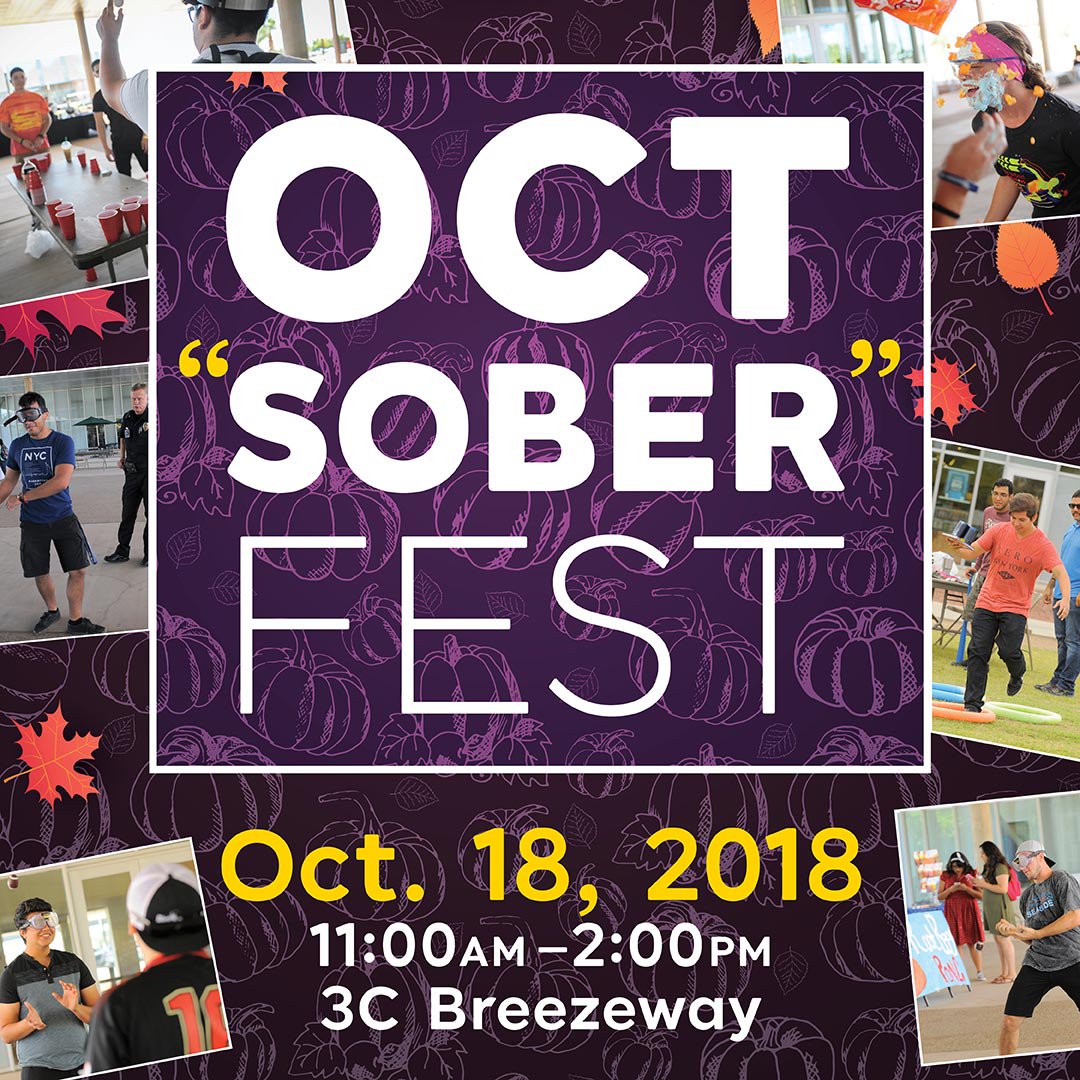 Graphic advertisement for the event with images of students participating in games and activities from previous OctSober tests.